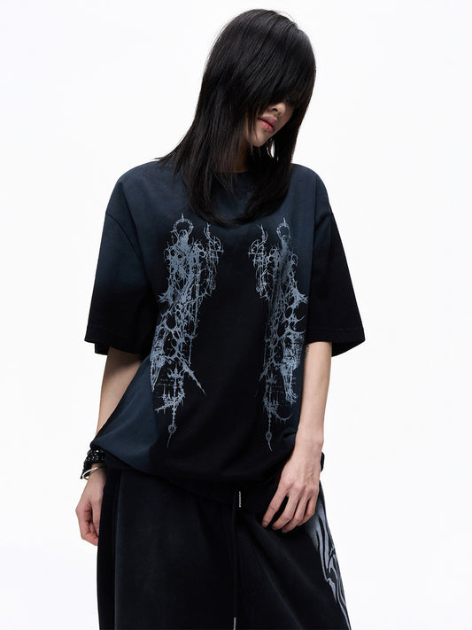 Washed Art Graphic Print Short Sleeve T-Shirt WN27256