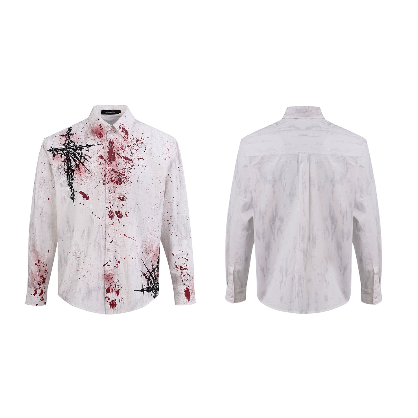 Bloodstain Foil Gothic Embroidery Shoulder-Pad Long Sleeve Shirt WN20507