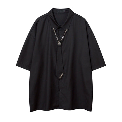 Tie Accessories Design Oversize Short Sleeve Shirt WN5869