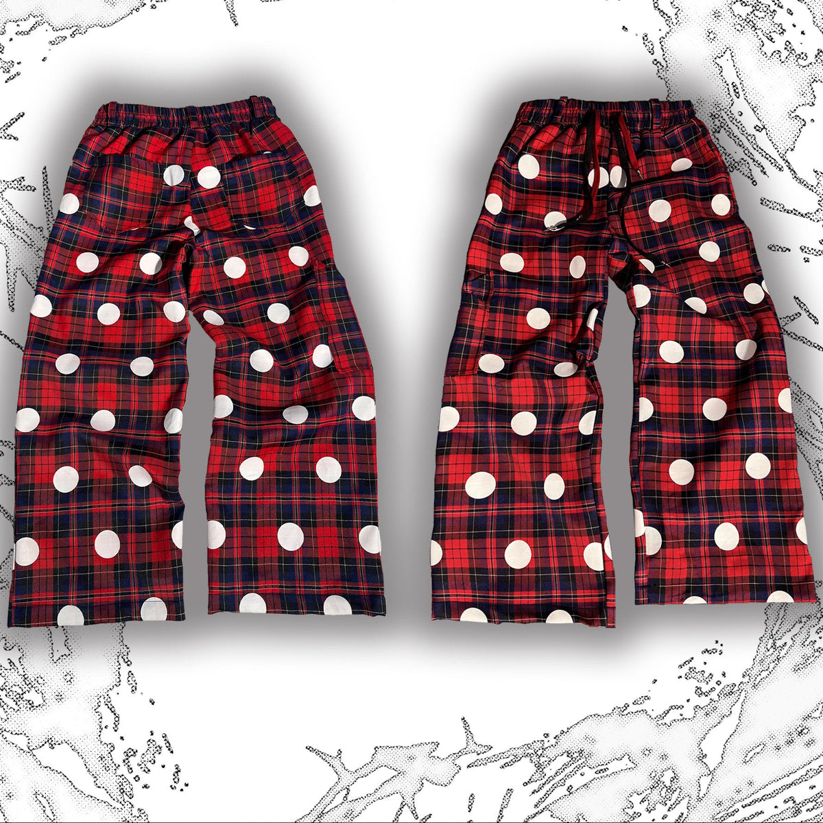 Plaid Polka Dot Drawstring Wide Leg Pants WN27378