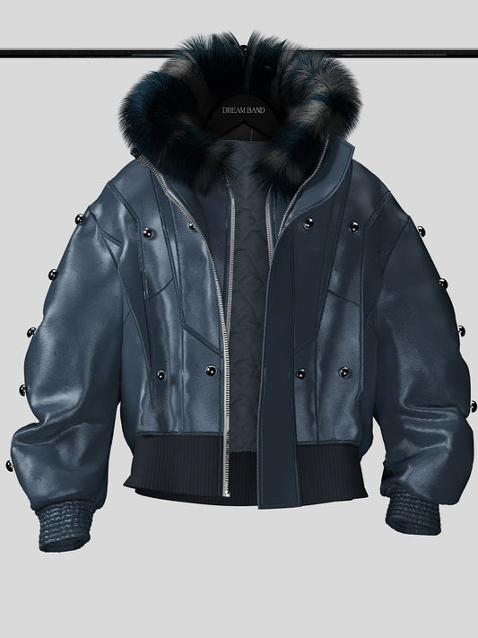 Fake Fur Collar Stud Oversize Puffer Jacket WN27139