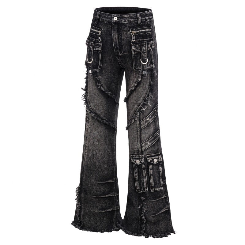 Heavy Detail Flare Cargo Denim Jeans WN24277