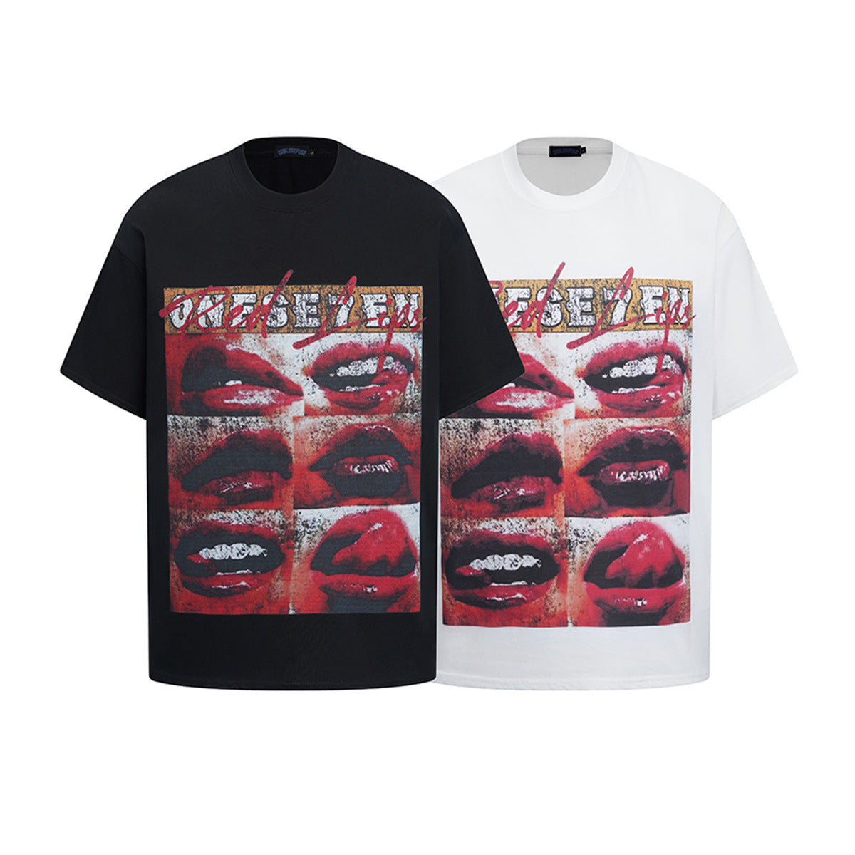 Lips Print Washed Oversize Short Sleeve T-Shirt WN18592