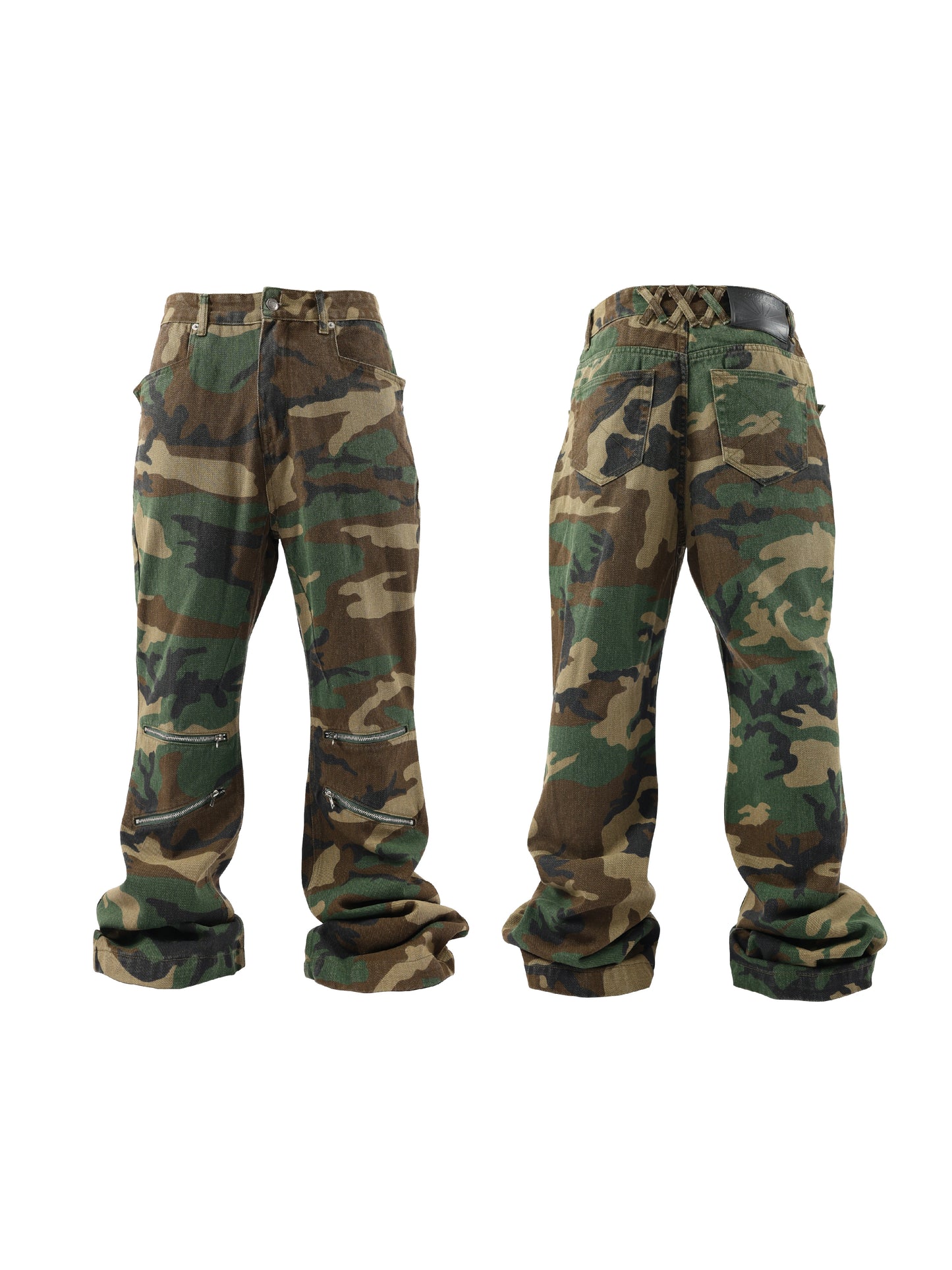 Camouflage & Zipper Design Flare Denim Jeans WN17242