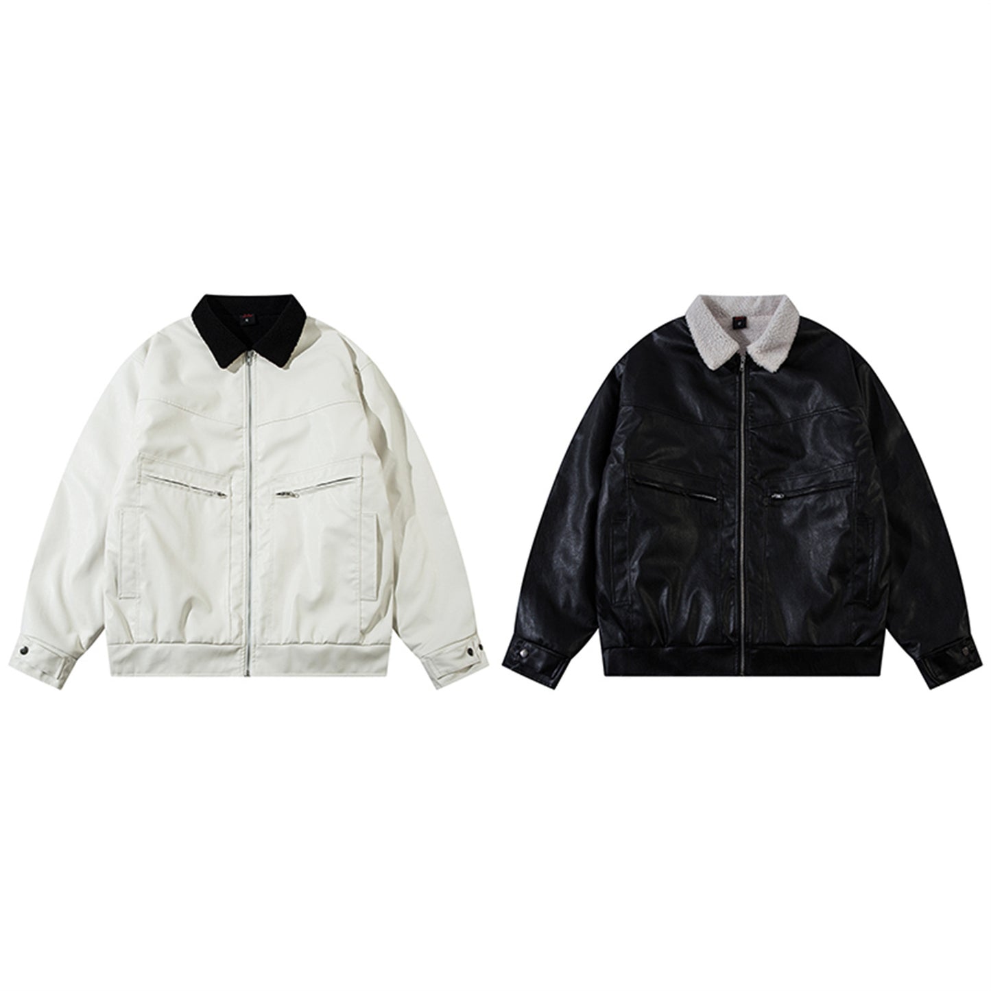 Fleece Lining PU Leather Zipper Jacket WN11495