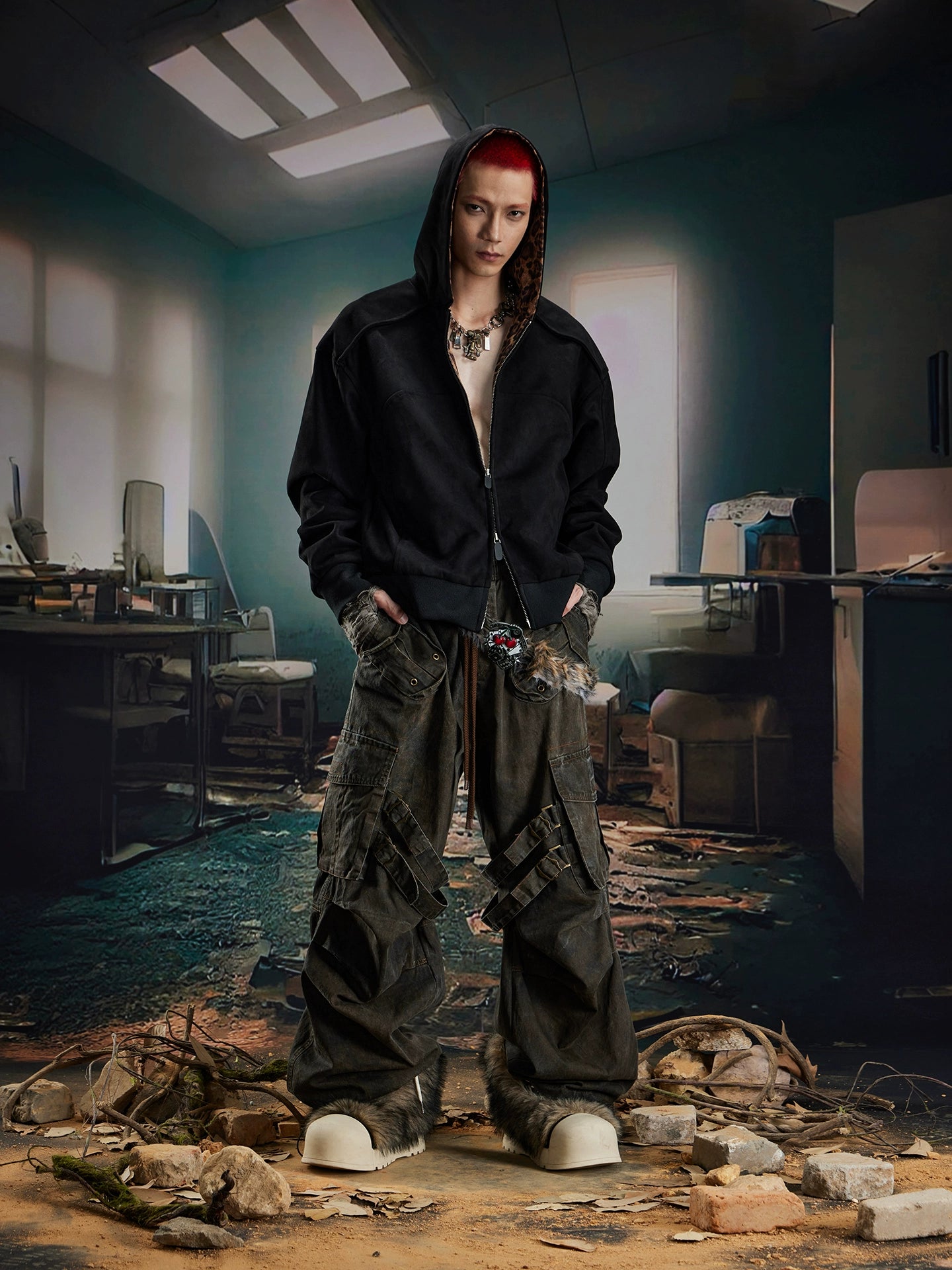 Leopard Print Double Zipper Hoodie WN20570