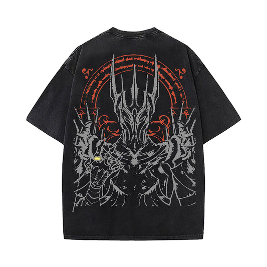 Washed Knight Print Oversize Short Sleeve T-Shirt WN26904