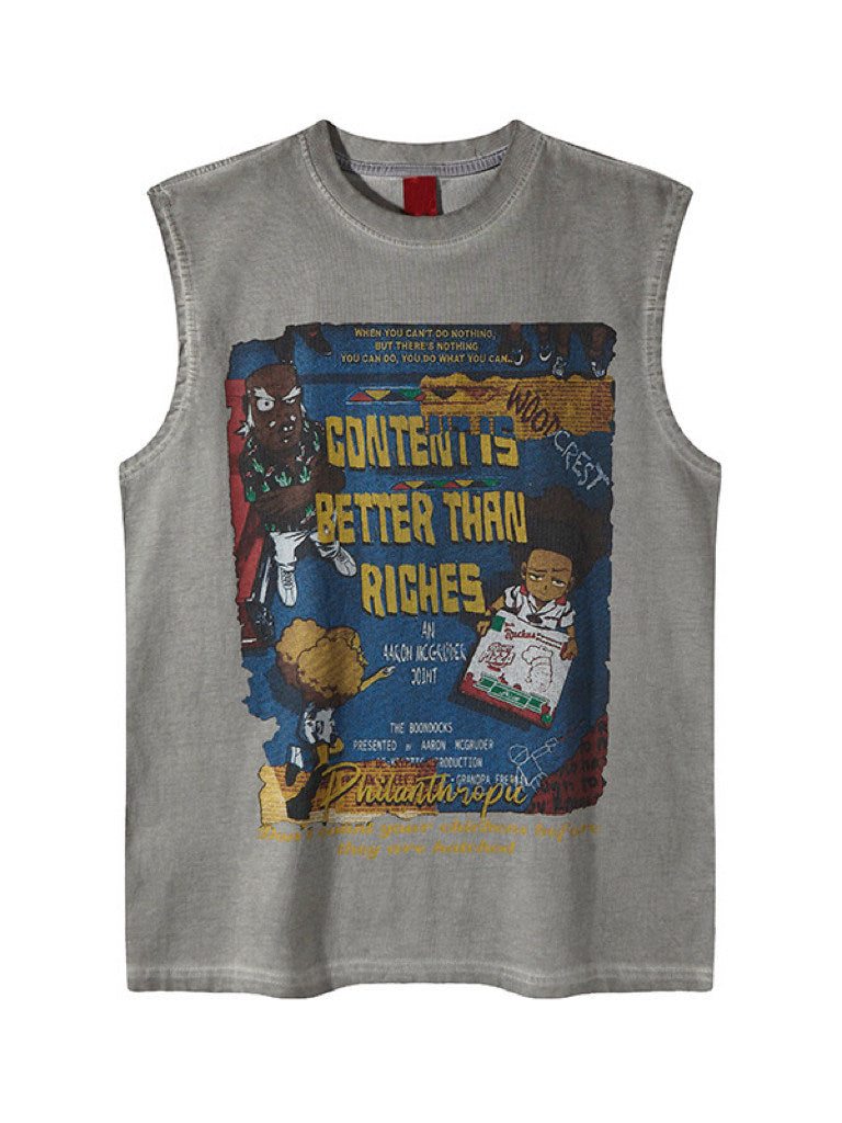 Oversize Washed Graphic Sleeveless T-Shirt WN24427