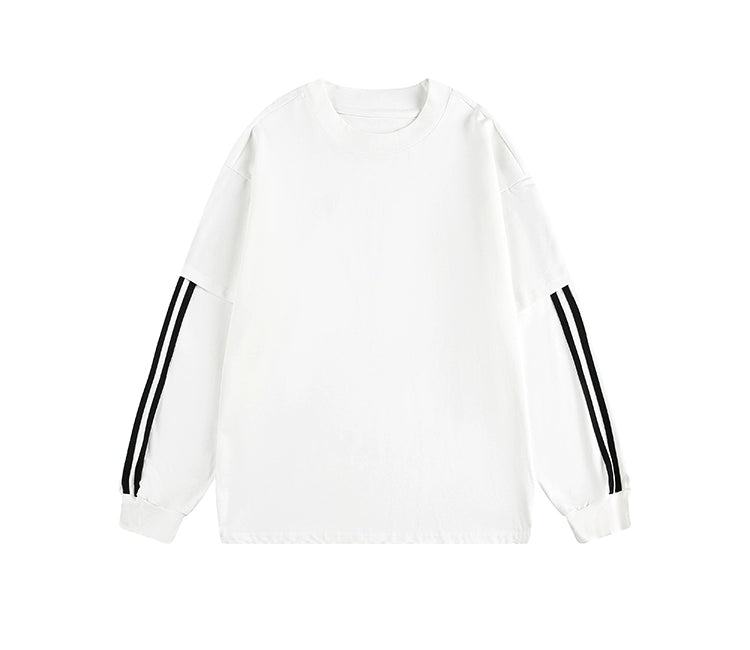 Stripe Fake Layered Oversize Long Sleeve T-Shirt WN21443