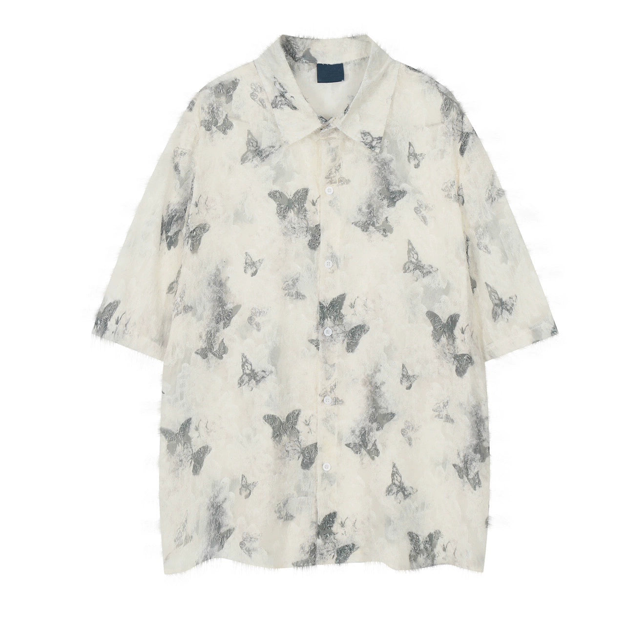 Butterfly Full Print Oversize Sheer Short Sleeve Shirt WN5884
