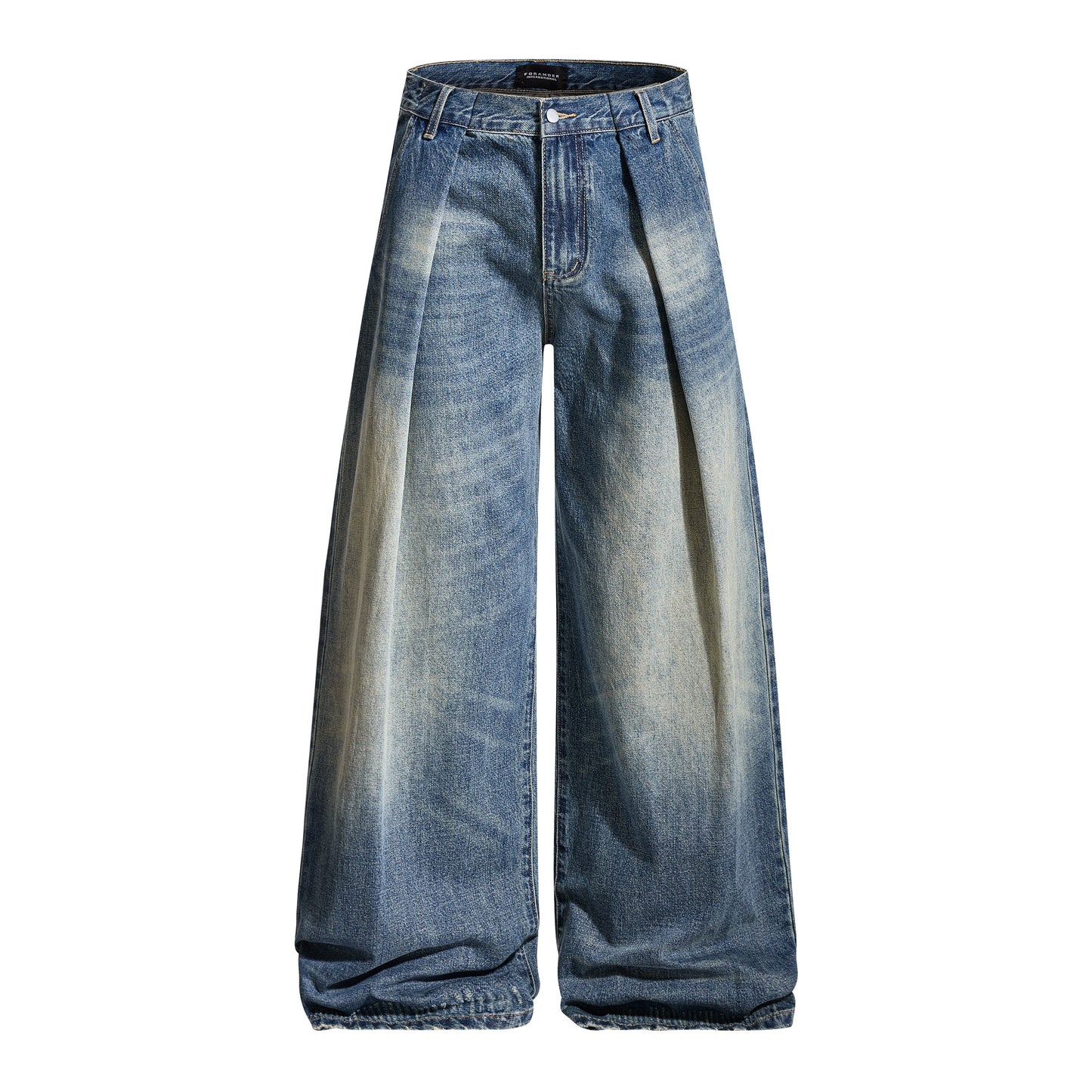 Washed Pleats Damage Wide Leg Denim Jeans WN24468