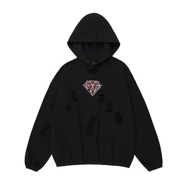 Handcrafted Damage Oversize Pullover Hoodie WN12329