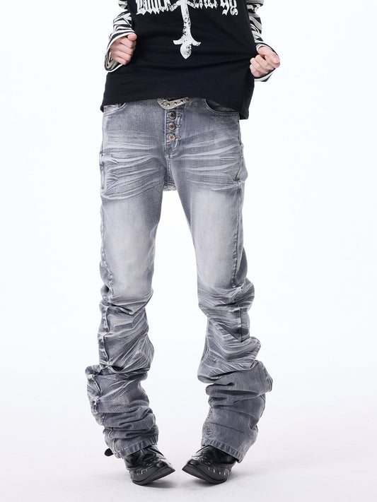 Whisker Washed Curved-Cut Skinny Denim Jeans WN27328