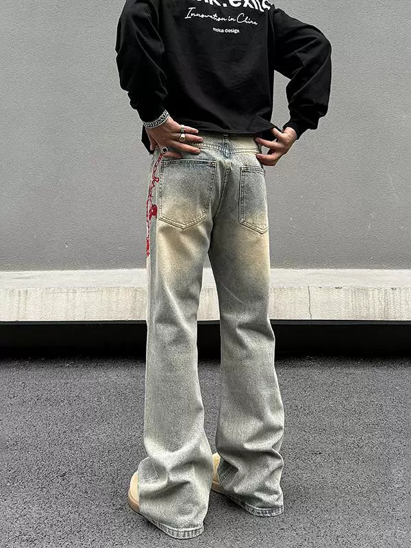 Embroidery Straight Leg Denim Jeans WN19500