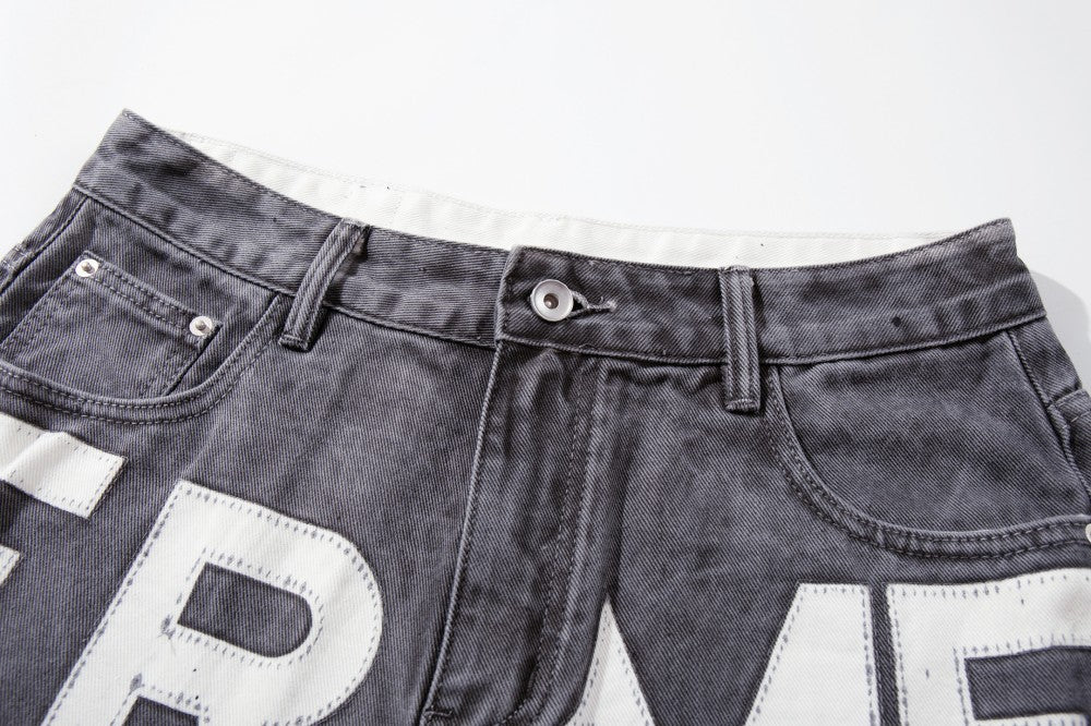 Gradient Paint Letter Graphic Wide Leg Denim Jeans WN28027