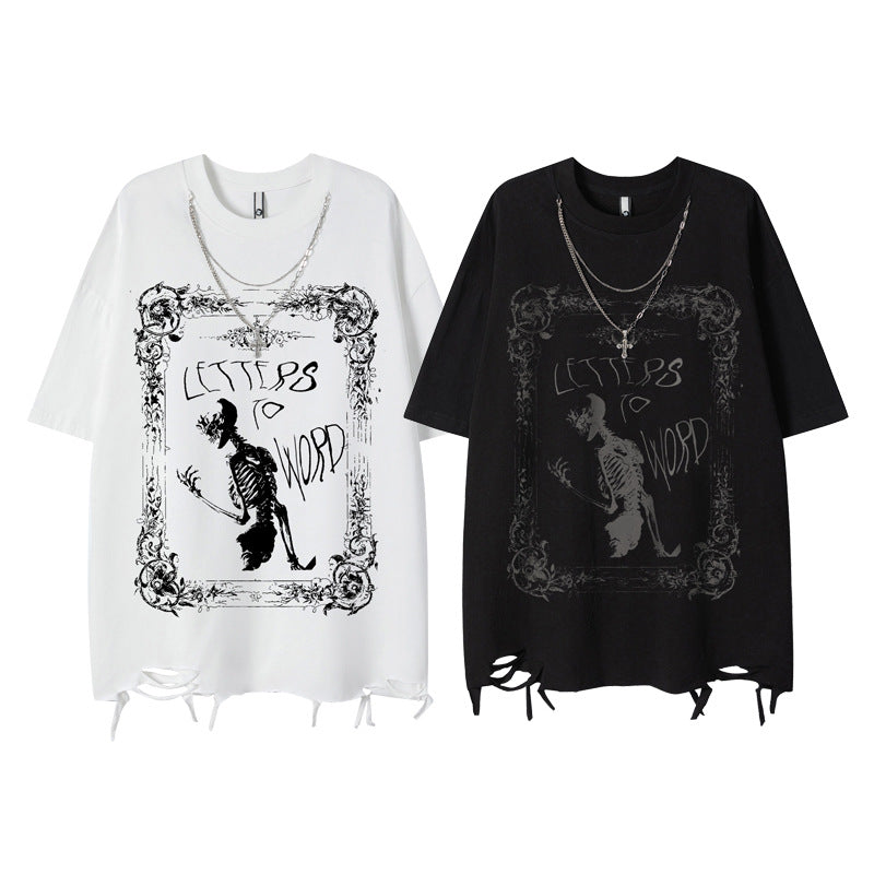 Oversize Damage Chain Short Sleeve T-Shirt WN16506
