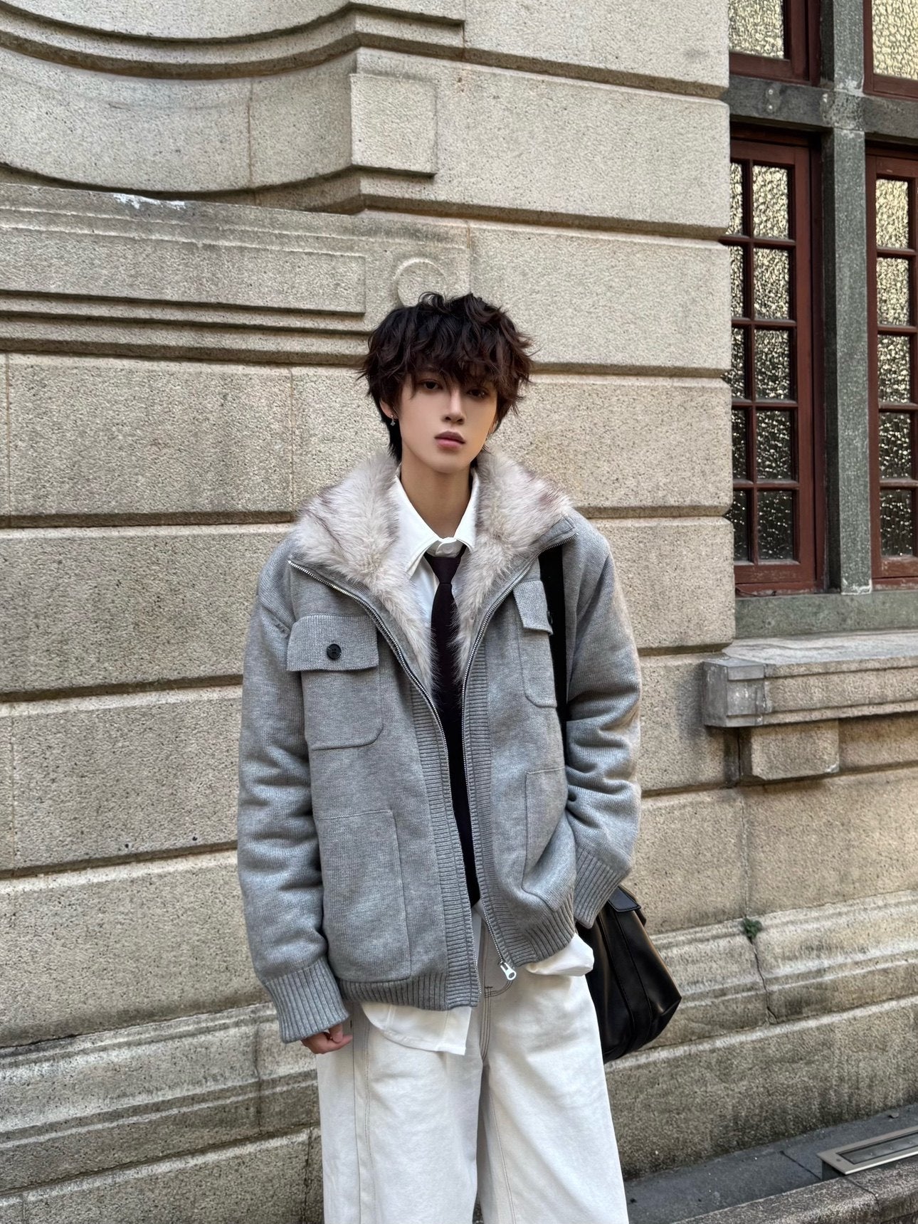 Heavyweight Fake Fur Stand Neck Padded Jacket WN23176