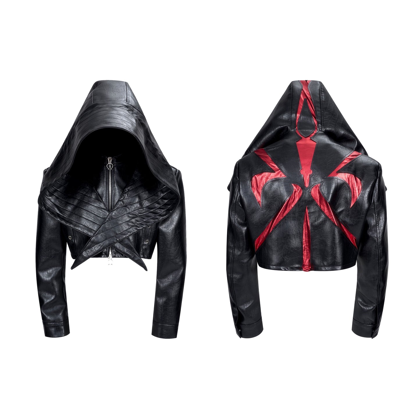 Bat Hat Design PU Leather Hooded Short Jacket WN20926