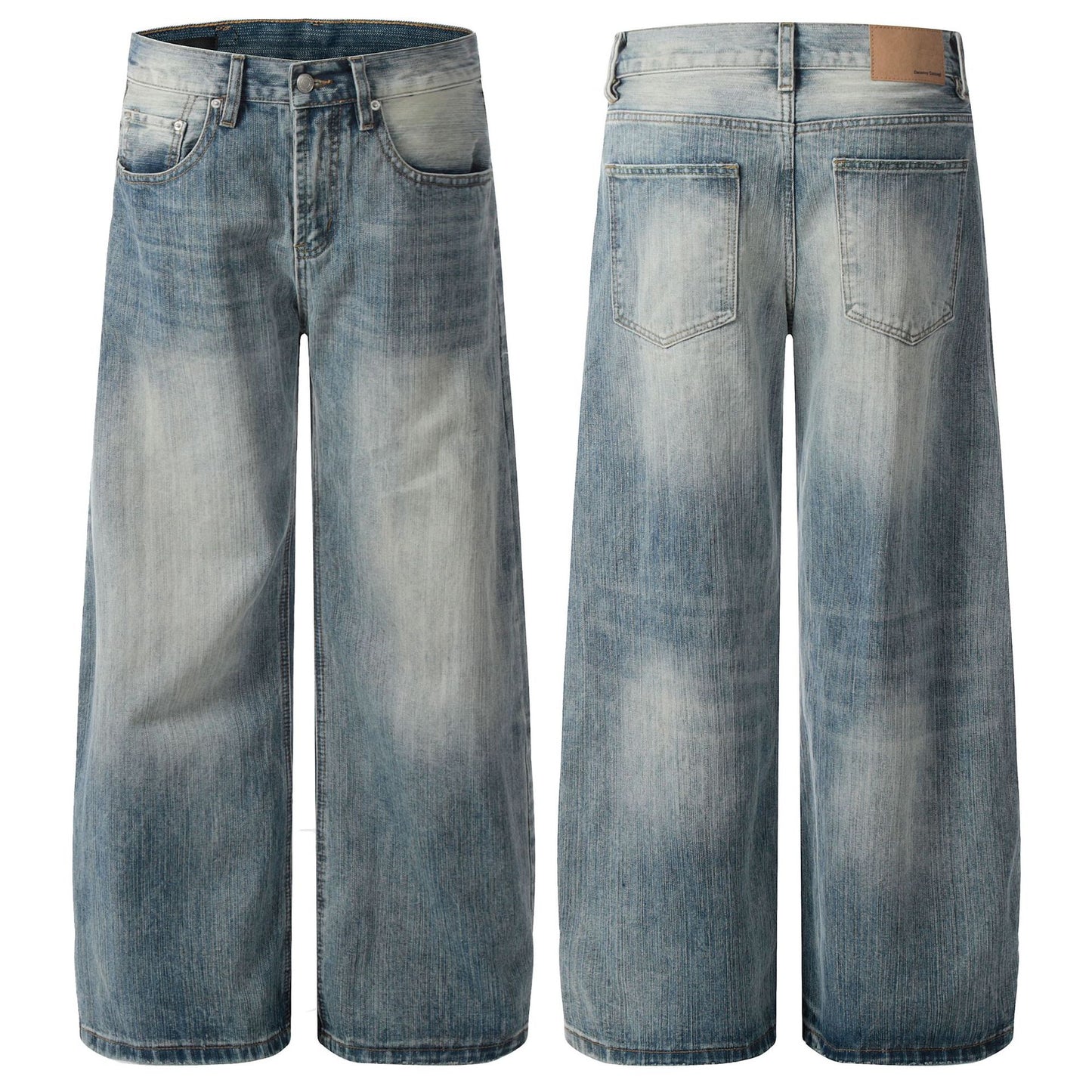 Washed Wide-Leg Straight Denim Jeans WN14056