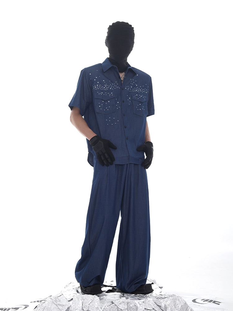 Draped Wide Leg Denim Jeans WN18629