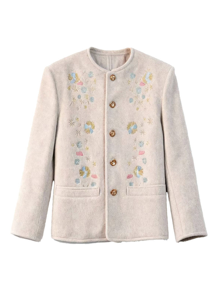 Floral Embroidery Collarless Jacket WN23633
