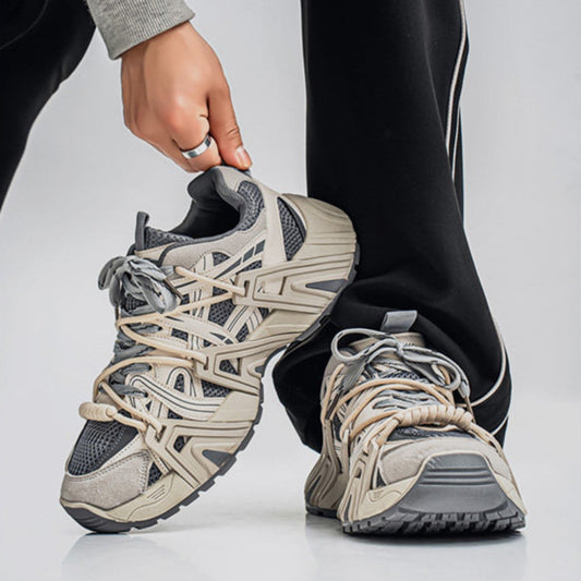 Mesh Panel Structured Chunky Lace-Up Sneakers WN23339