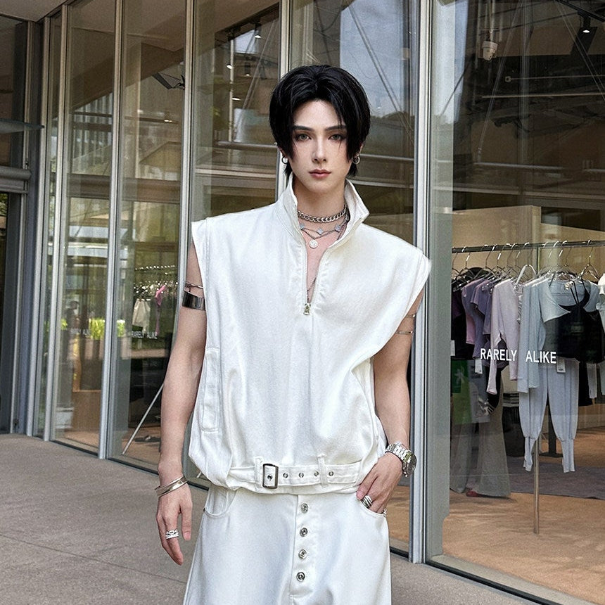 Standing-Collar Sleeveless T-Shirt WN25134
