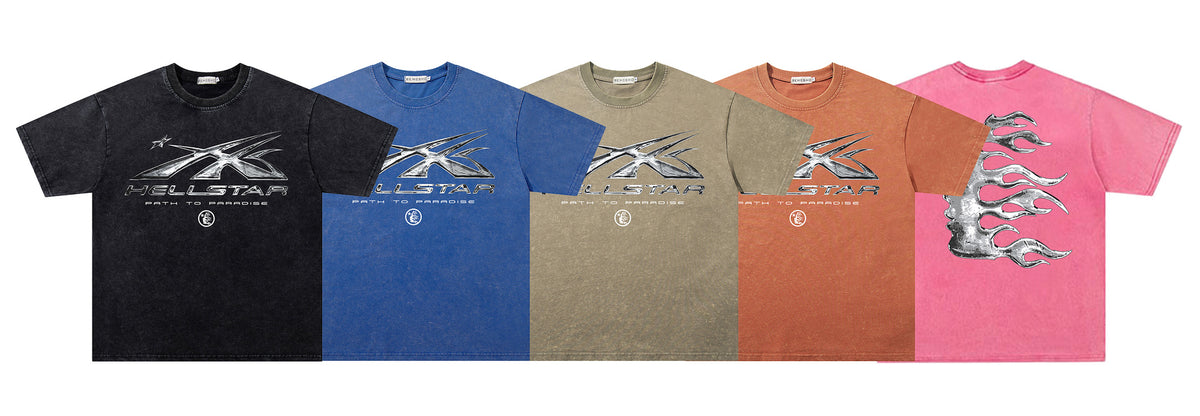 Washed Metal Letter Star Print Short Sleeve T-Shirt WN26912