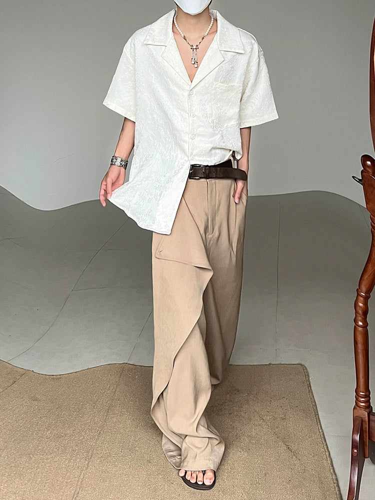 Jacquard Embroidery Embossed Cuban Collar Short Sleeve Shirt WN20026