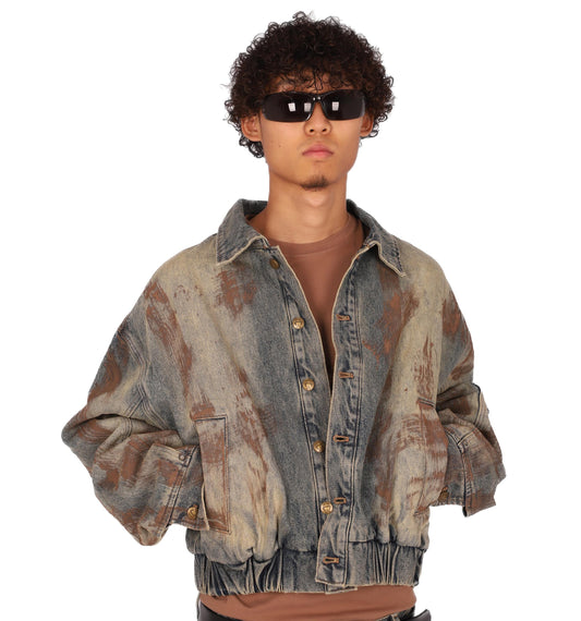 Mud Dye Washed Denim Short Jacket WN26610