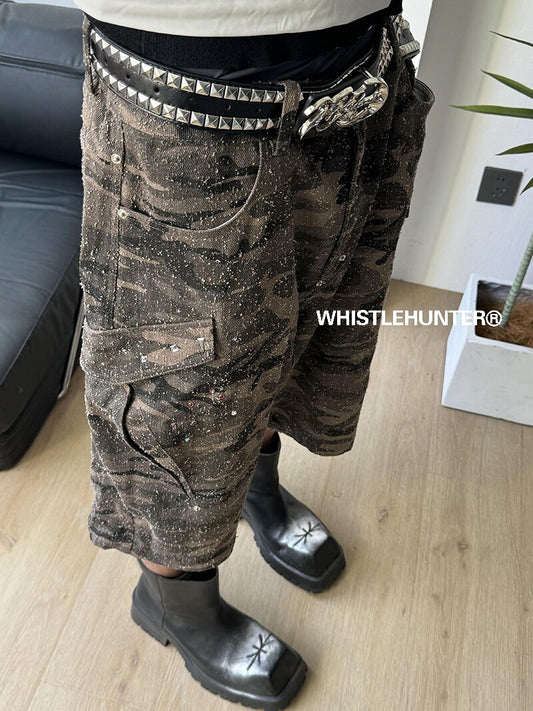 Damage Reconstructed Fabric Camouflage Half Pants WN26715