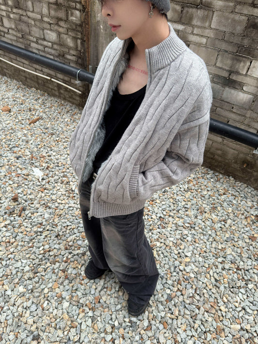 Simple Stitching Fleece Lining Knit Cardigan WN22993