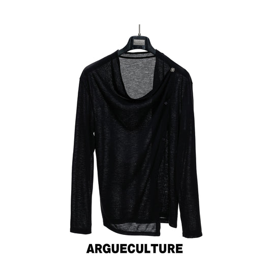Asymmetric Draped Button Long Sleeve T-Shirt WN27045