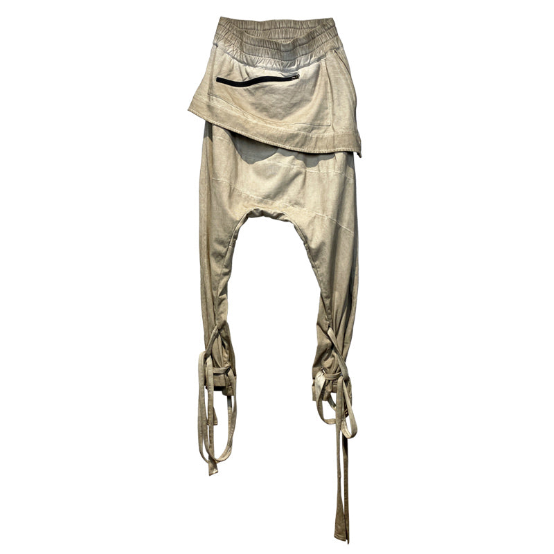 Asymmetric Skirt-Layer Tie-Dye Ninja Tapered Cotton Harem Pants WN13923