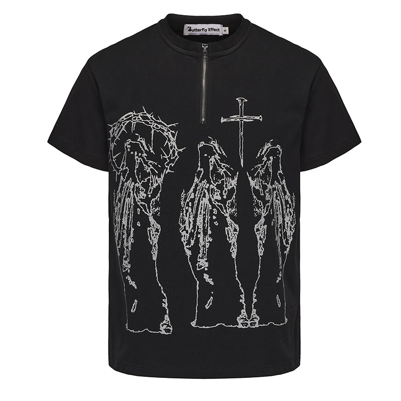 Butterfly Effect Cross Half Zip Short Sleeve T-Shirt WN15851