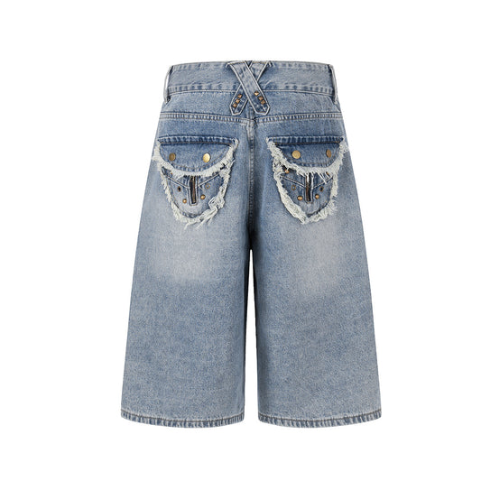 Fringe Studs Denim Half Jeans WN25518