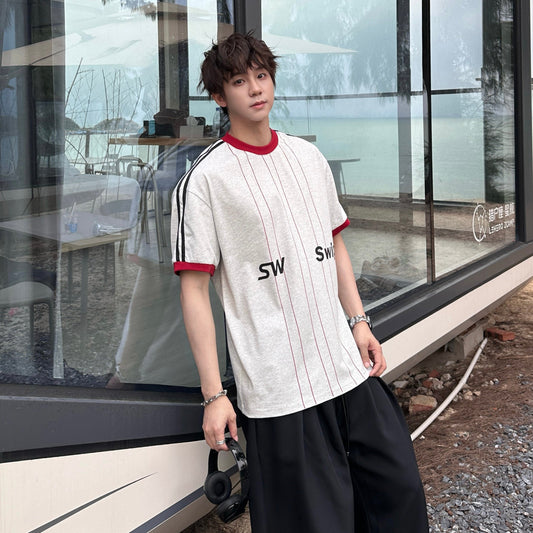 Letter Pinstripe Short Sleeve T-Shirt WN25204