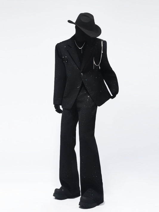 Studs Decor Tailored Jacket & Studs Flare Trousers Setup WN23720