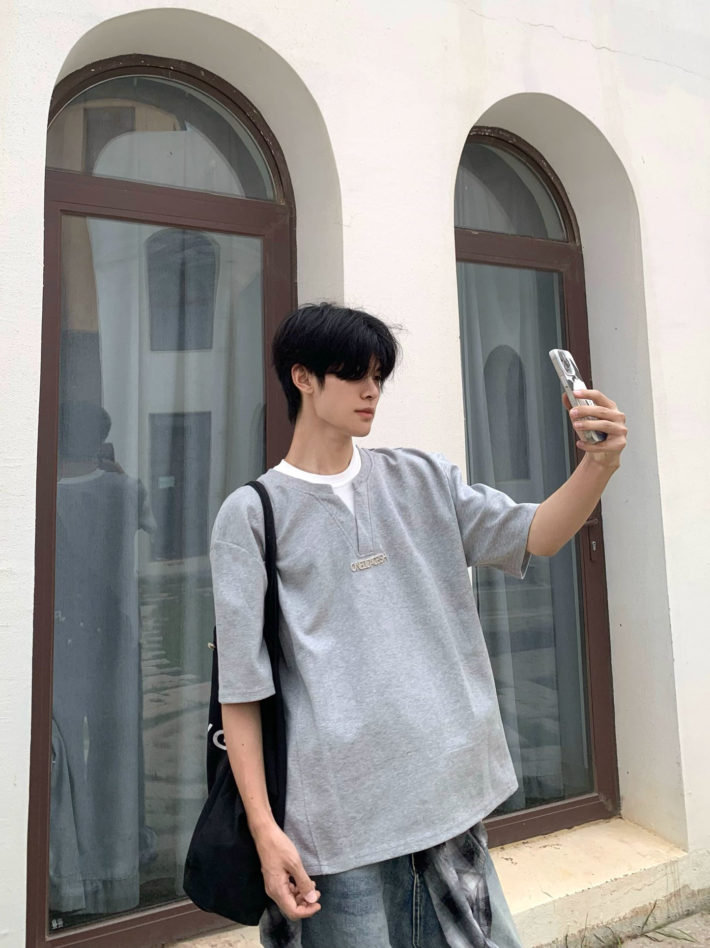 Fake Layered Heavyweight Oversize Short Sleeve T-Shirt WN19915