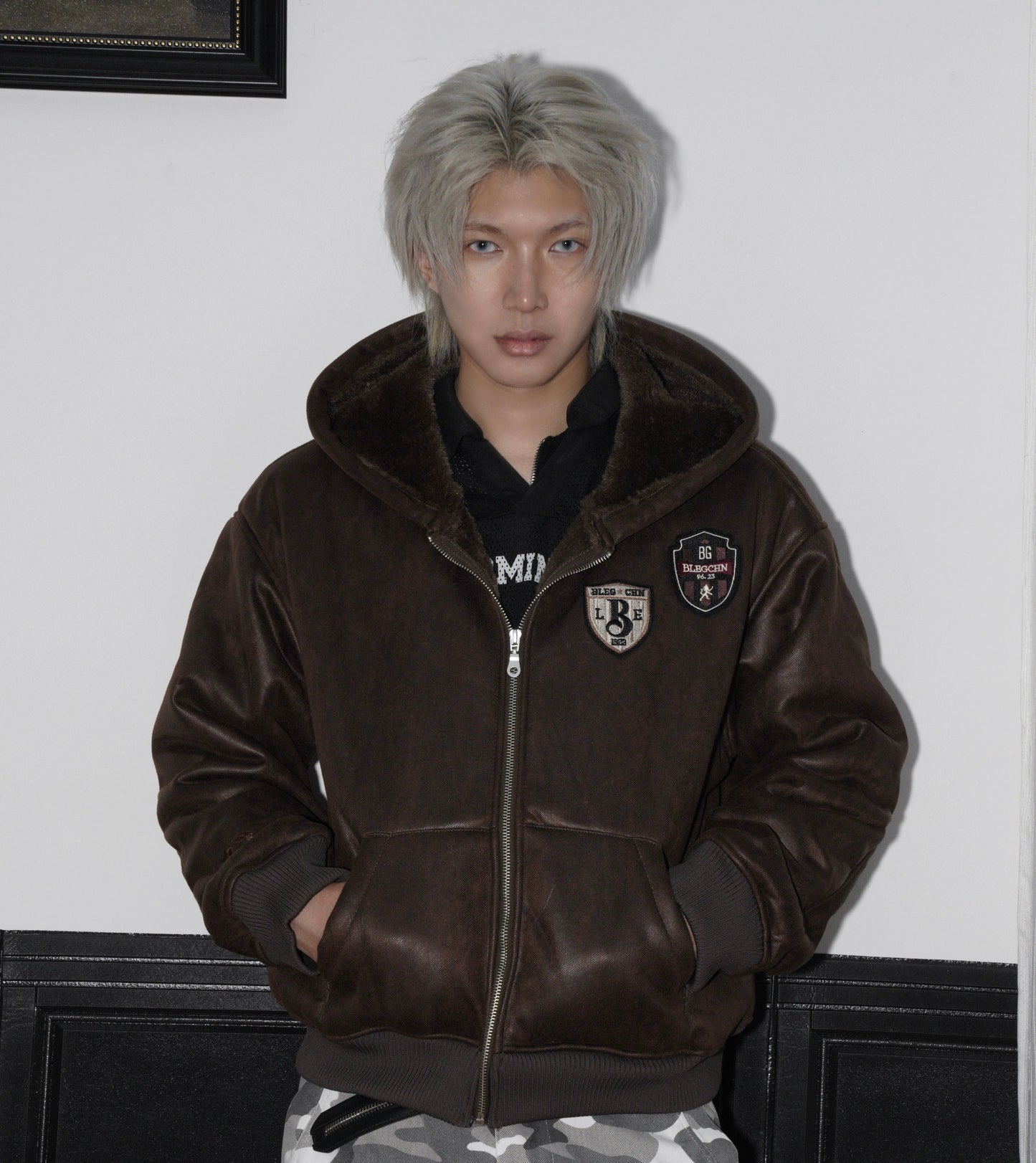 Windproof Hooded PU Leather Zipper Jacket WN22173