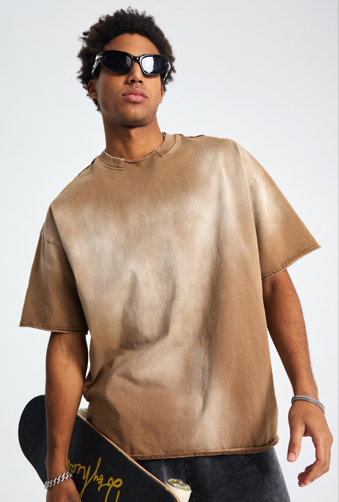 Spray Dye Raw Edge Damage Washed Short Sleeve T-Shirt WN16265