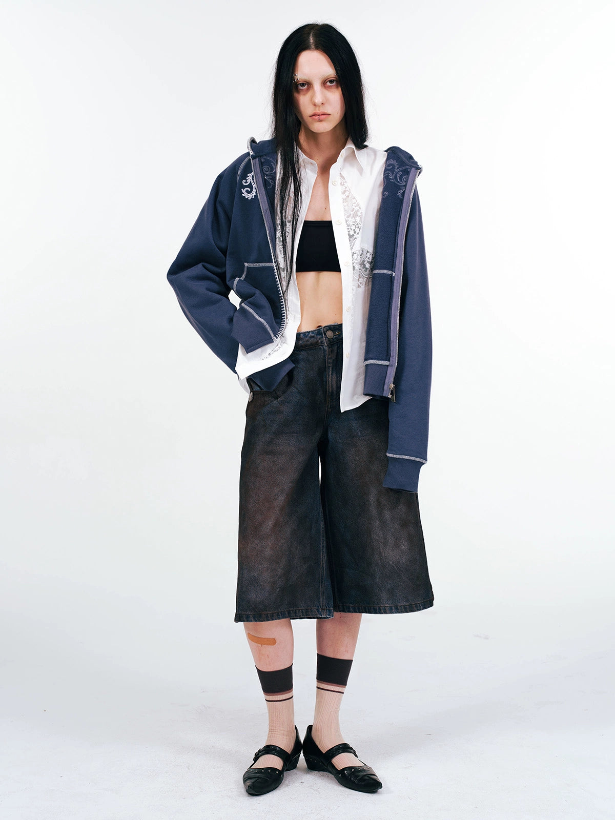 Heavy Duty Washed Half Denim Jeans WN19039