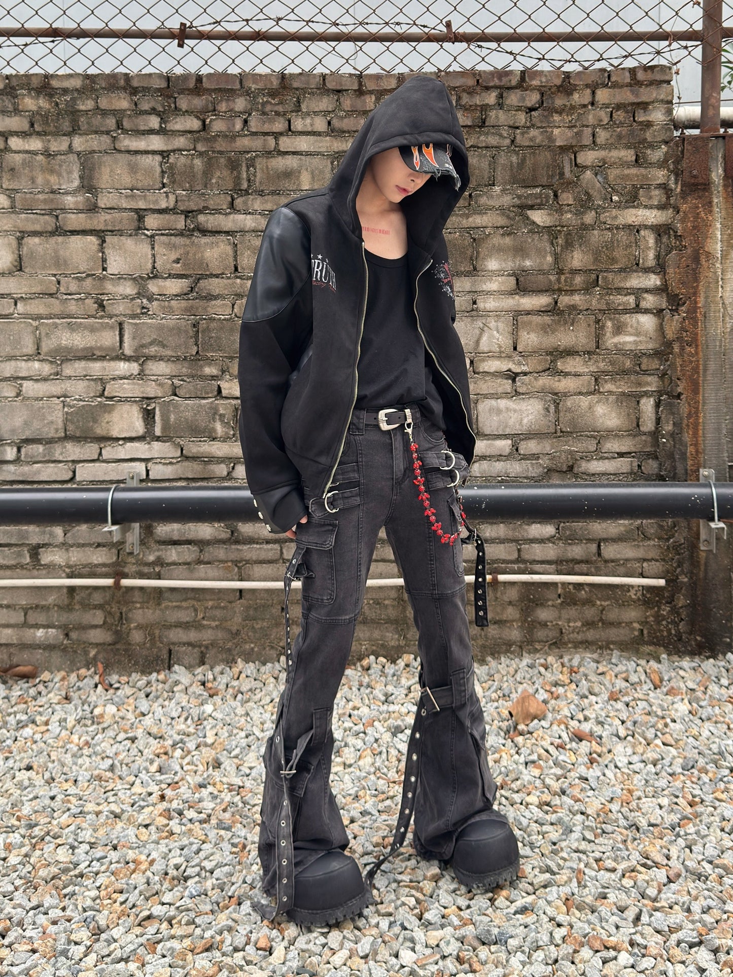 PU Leather Mix Suede Short Jacket WN22982