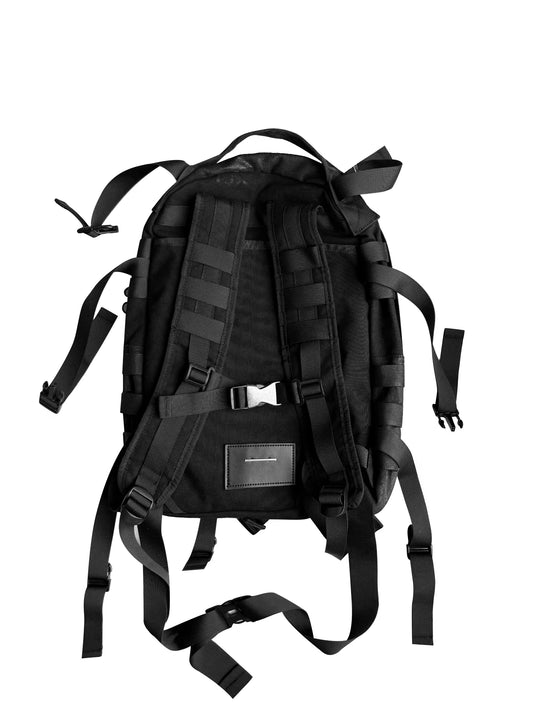 WN27074 CinderVein crack-coated nylon webbing backpack, patent leather, antique silver buckle, leather tag functional backpack WN27074