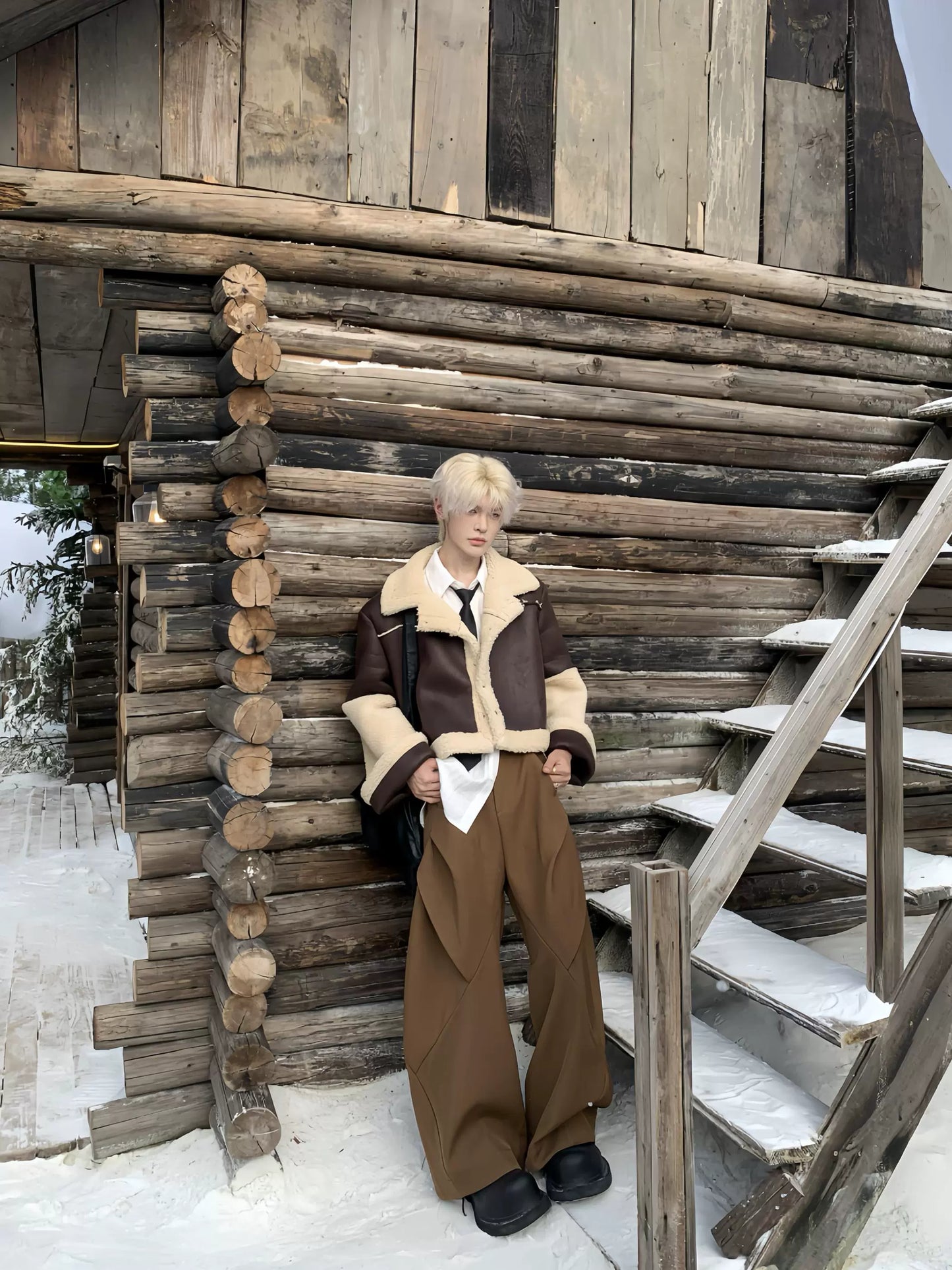 Fake Shearling Design PU Leather Jacket WN19787