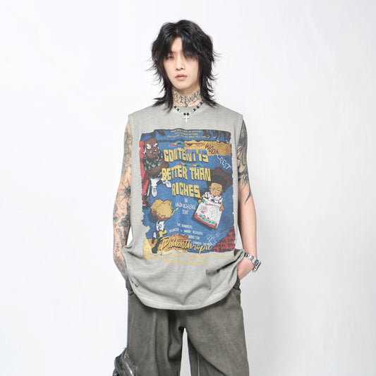 Oversize Washed Graphic Sleeveless T-Shirt WN24427