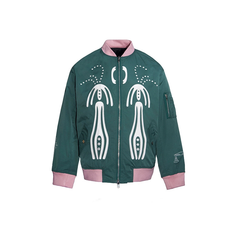 Double Zipper Graphic Design Padded Jacket WN18923