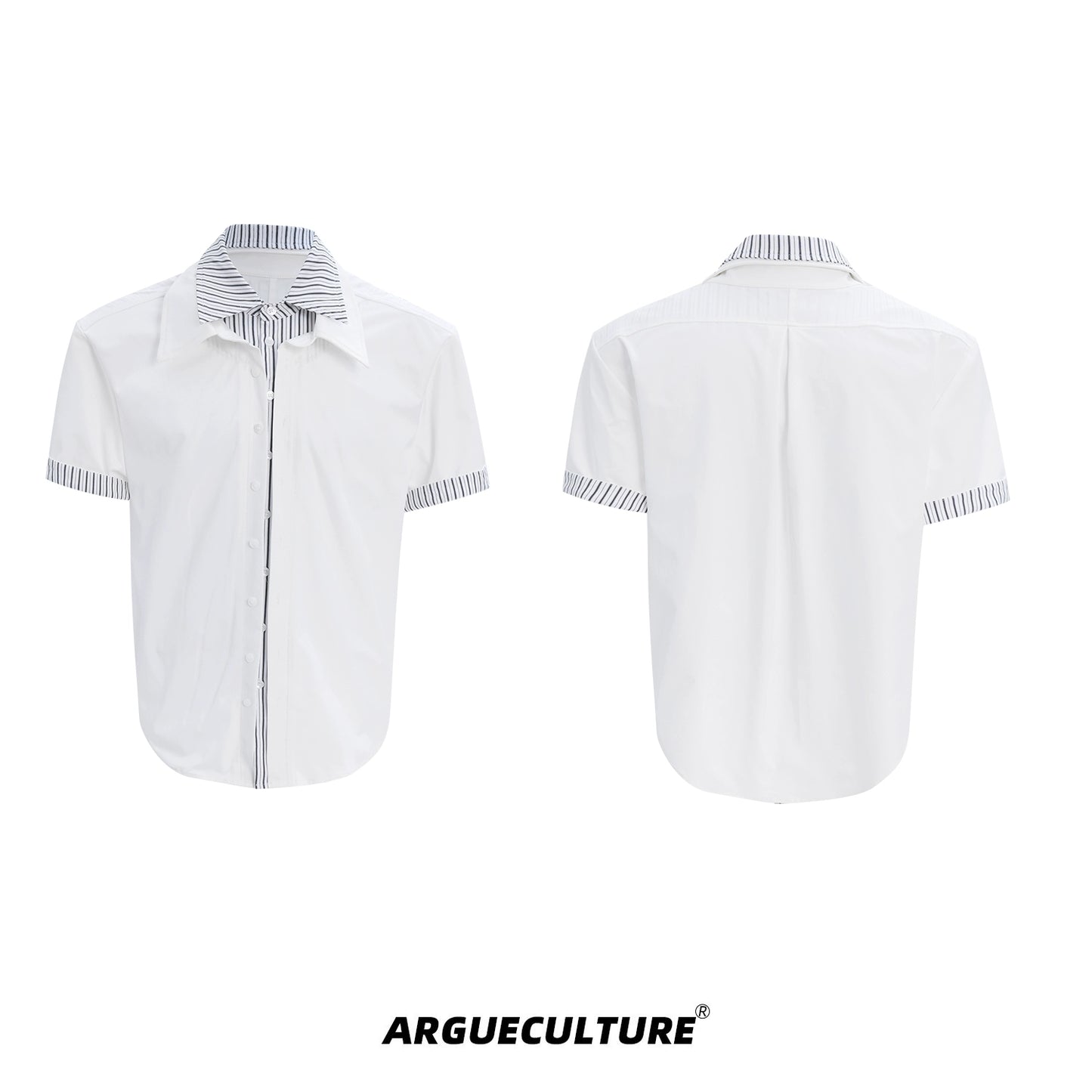 Stripe Fake Layered Patchwork Short Sleeve Shirt & Long Sleeve Shirt WN16337