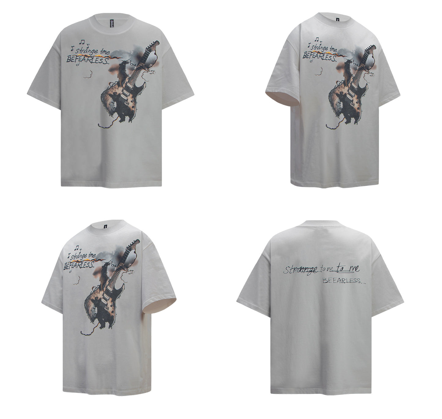 Rock Guitar Print Oversize Short Sleeve T-Shirt WN26329