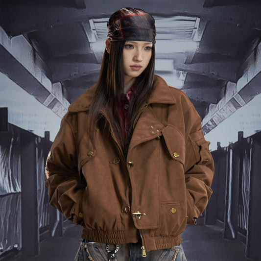 Matte PU Leather Embroidery Lapel Collar White Duck Down Jacket WN22875